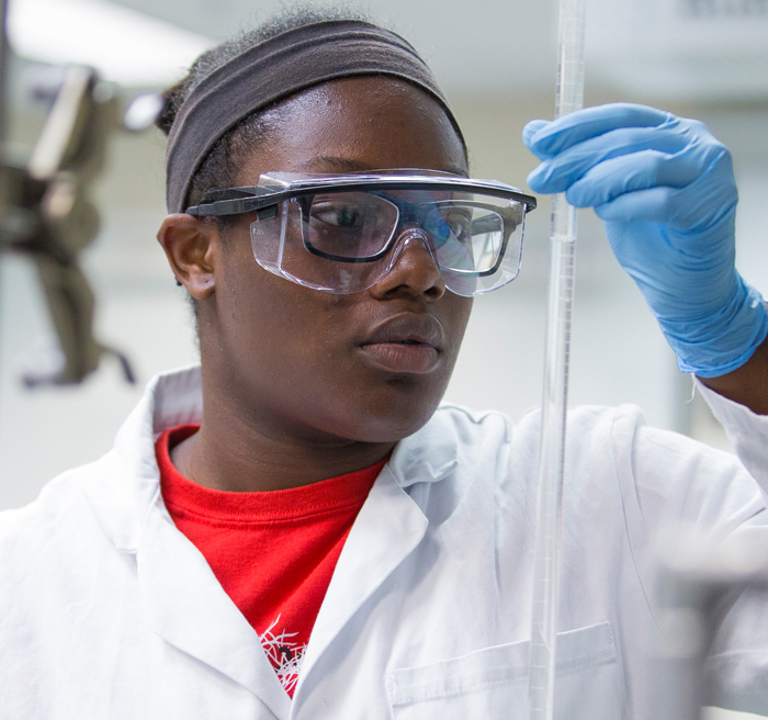 student working on experiment 