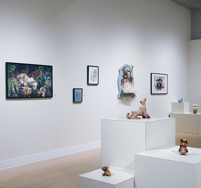 Statues and paintings in art gallery