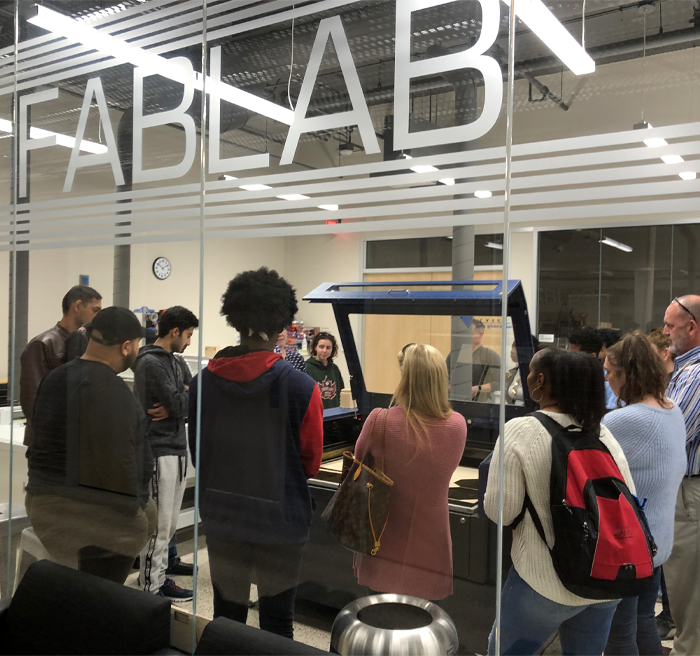 group of students in fab lab 
