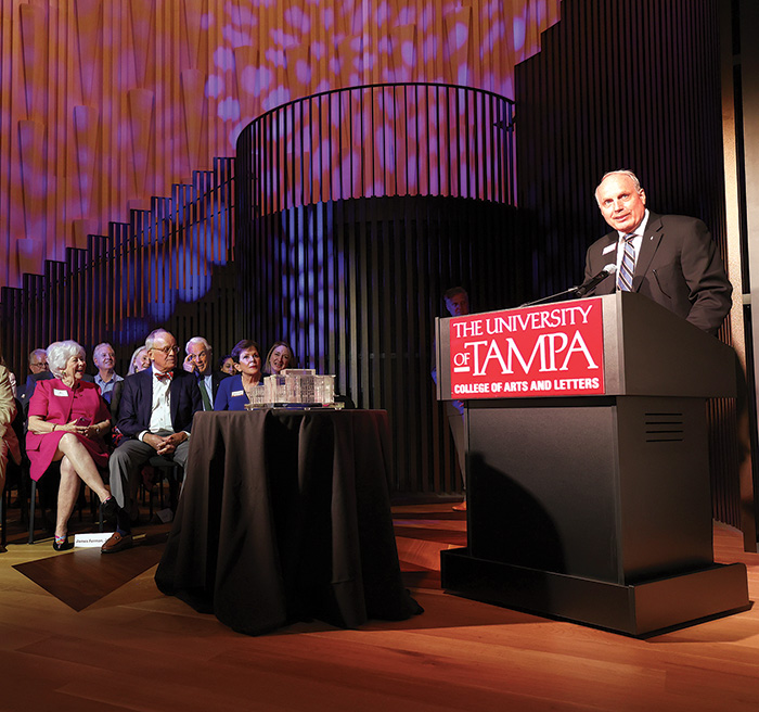 President Ronald Vaughn speaking at the grand opening of the Ferman Center for the Arts..