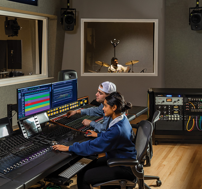 Students in the recording studio.