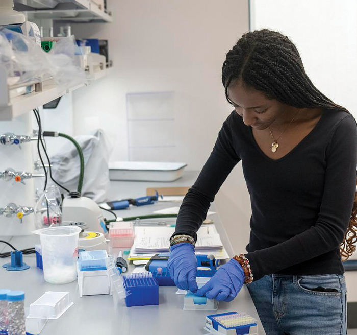 student working on lab 