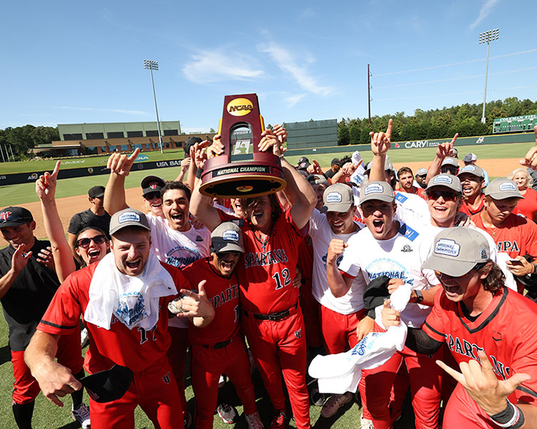 Baseball team after an NCAA championship win