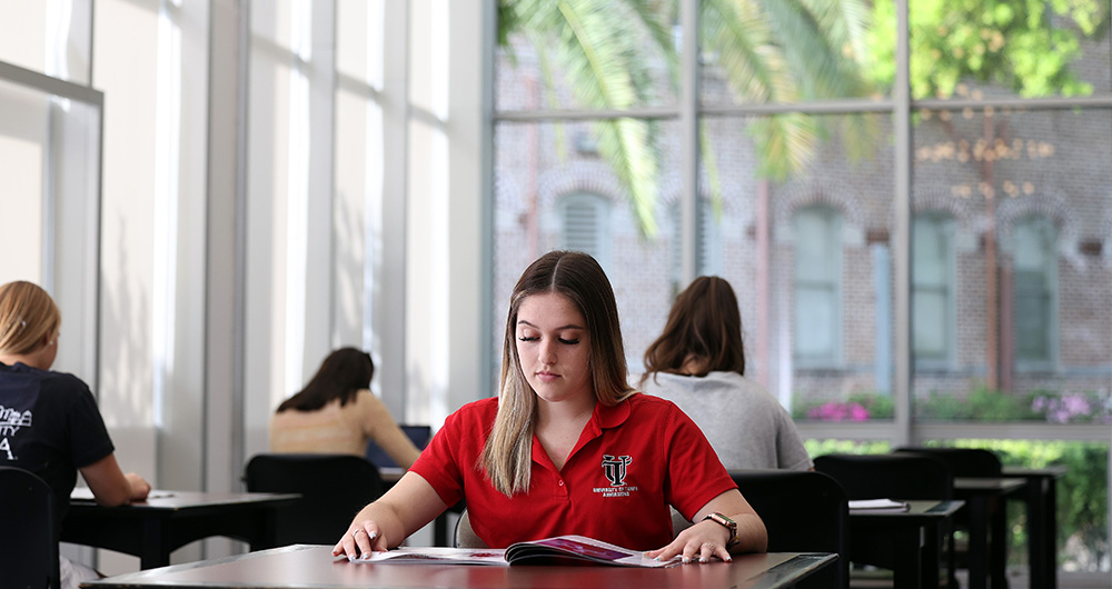 A student reading a book